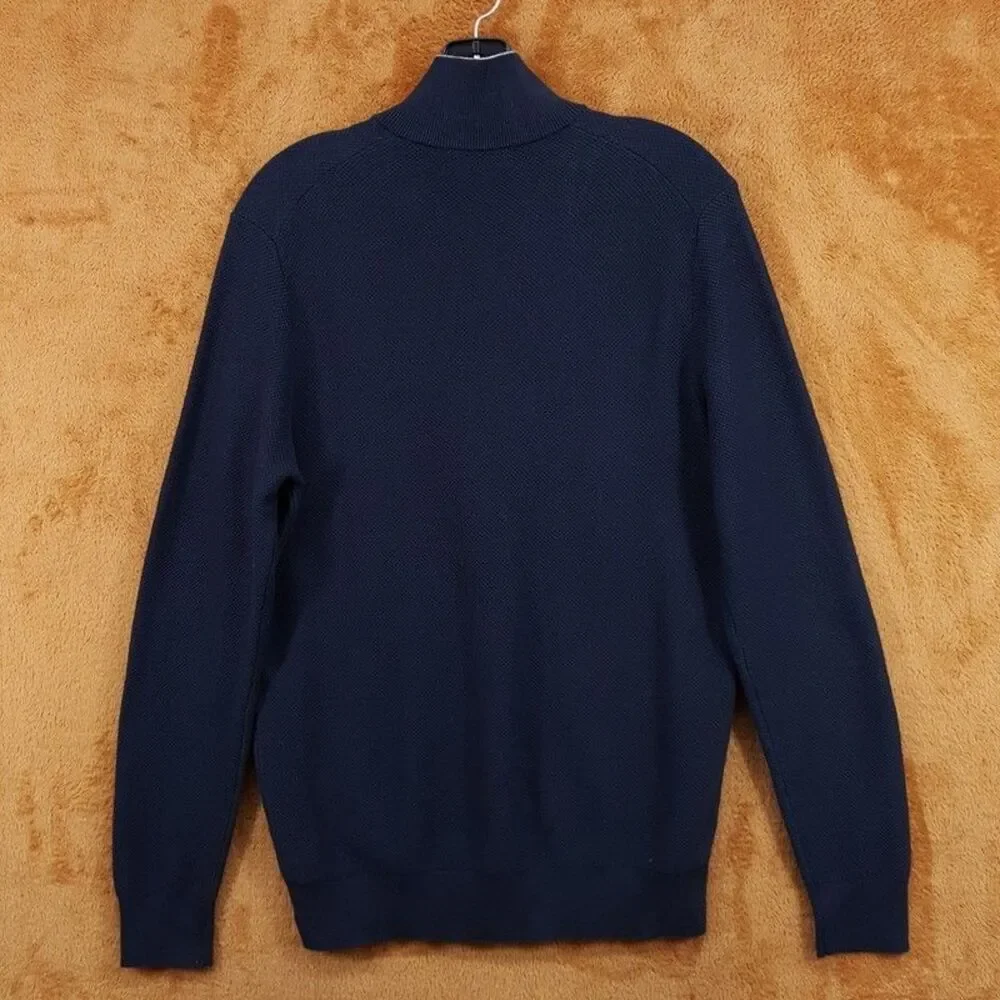 BLOOMINGDALES Sweater Mens Small Navy Quarter Zip Pullover 100% Cotton $118